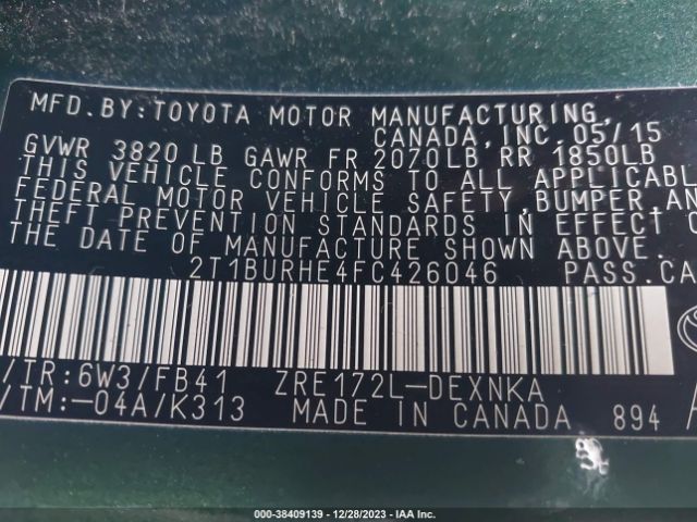 Photo 8 VIN: 2T1BURHE4FC426046 - TOYOTA COROLLA 