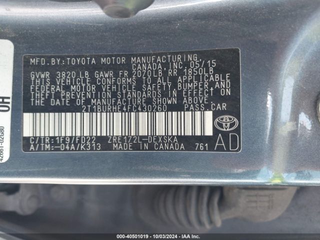 Photo 8 VIN: 2T1BURHE4FC430260 - TOYOTA COROLLA 