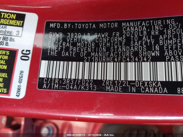 Photo 8 VIN: 2T1BURHE4FC434342 - TOYOTA COROLLA 