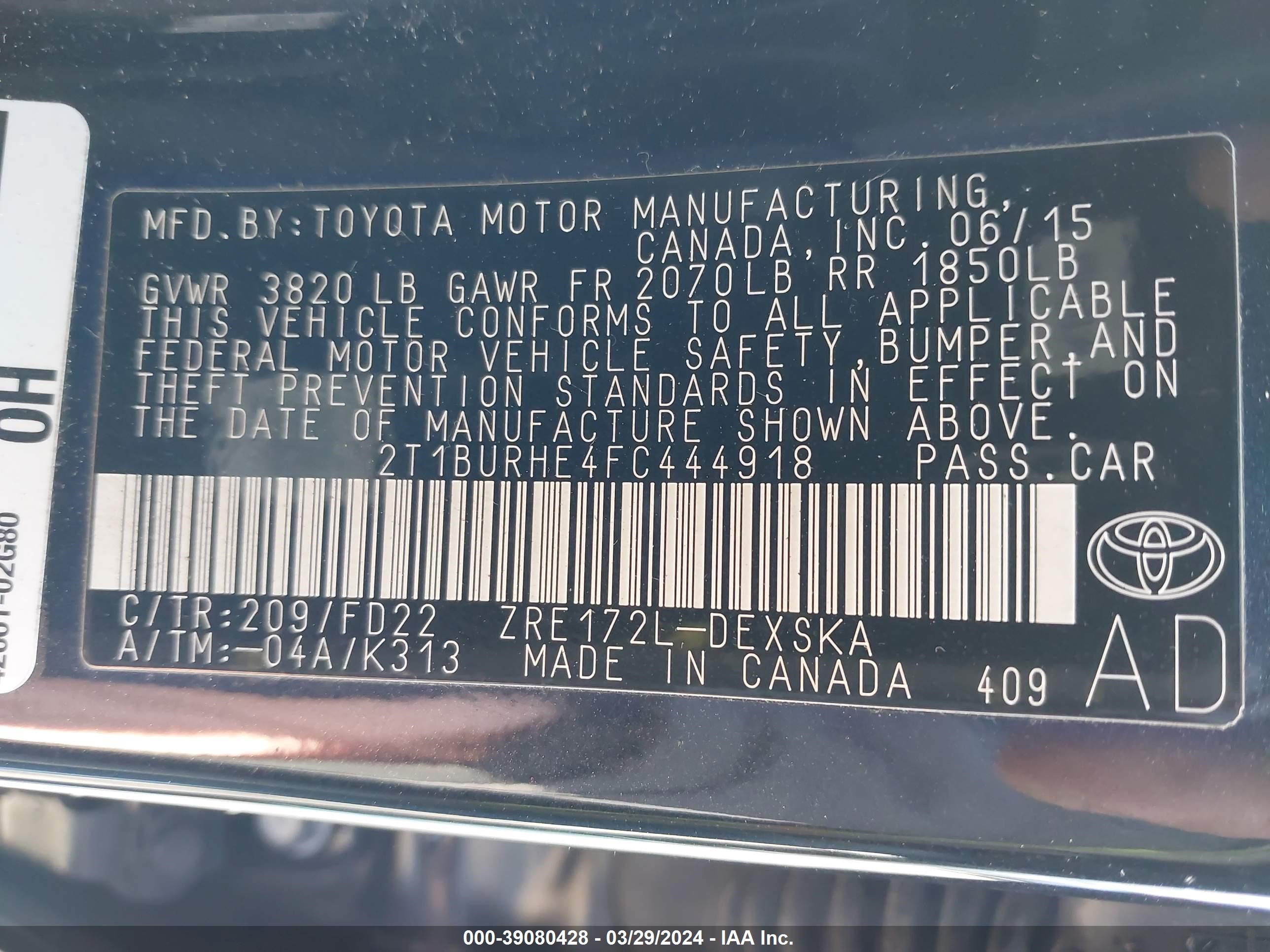 Photo 8 VIN: 2T1BURHE4FC444918 - TOYOTA COROLLA 