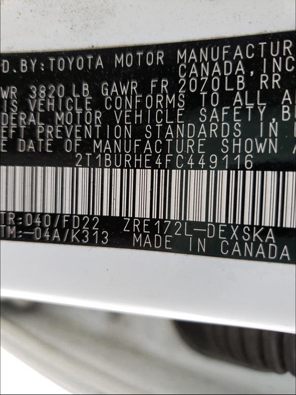 Photo 9 VIN: 2T1BURHE4FC449116 - TOYOTA COROLLA L 