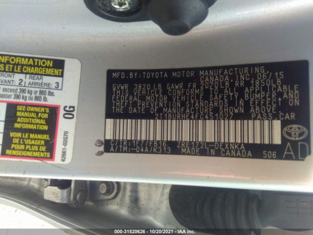 Photo 8 VIN: 2T1BURHE4FC451027 - TOYOTA COROLLA 