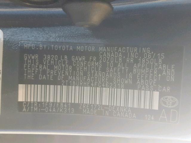 Photo 9 VIN: 2T1BURHE4FC462318 - TOYOTA COROLLA L 