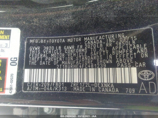 Photo 8 VIN: 2T1BURHE4FC481239 - TOYOTA COROLLA 