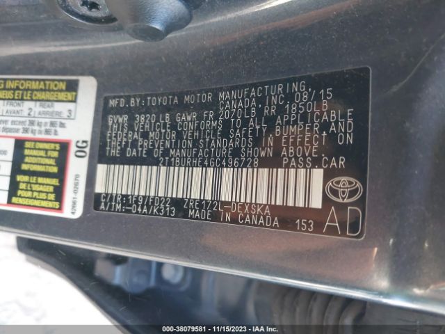 Photo 8 VIN: 2T1BURHE4GC496728 - TOYOTA COROLLA 