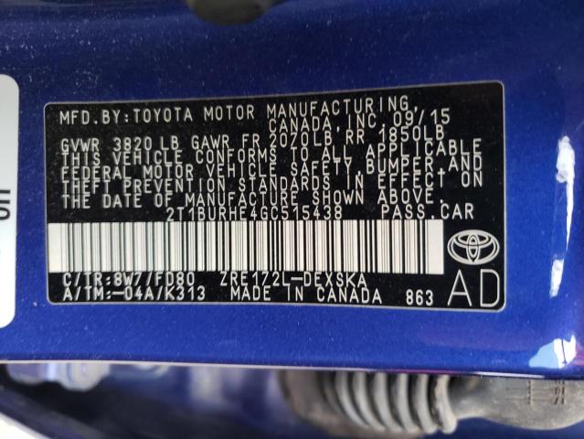 Photo 9 VIN: 2T1BURHE4GC515438 - TOYOTA COROLLA L 