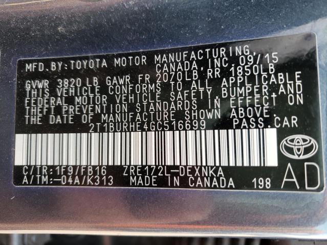 Photo 9 VIN: 2T1BURHE4GC516699 - TOYOTA COROLLA L 