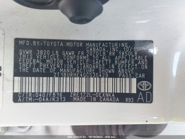 Photo 8 VIN: 2T1BURHE4GC535429 - TOYOTA COROLLA 