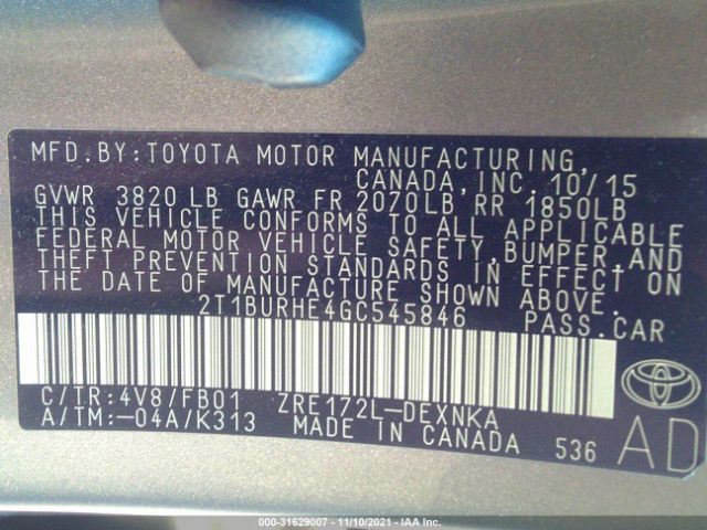 Photo 8 VIN: 2T1BURHE4GC545846 - TOYOTA COROLLA 