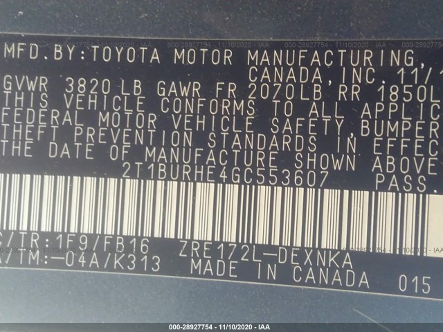 Photo 8 VIN: 2T1BURHE4GC553607 - TOYOTA COROLLA 