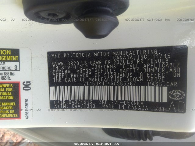 Photo 8 VIN: 2T1BURHE4GC565367 - TOYOTA COROLLA 