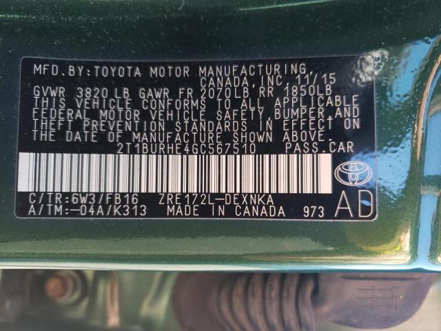 Photo 9 VIN: 2T1BURHE4GC567510 - TOYOTA COROLLA L 