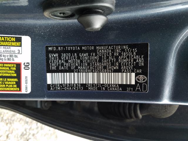 Photo 9 VIN: 2T1BURHE4GC568947 - TOYOTA COROLLA L 