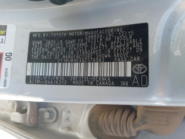 Photo 9 VIN: 2T1BURHE4GC576983 - TOYOTA COROLLA L 