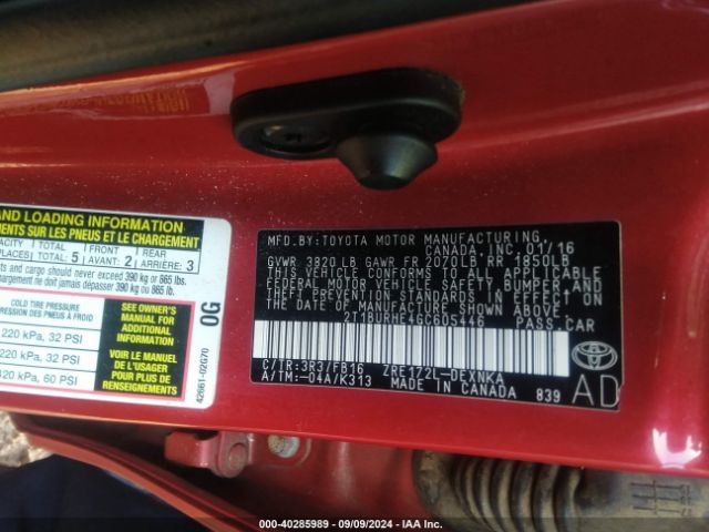 Photo 8 VIN: 2T1BURHE4GC605446 - TOYOTA COROLLA 