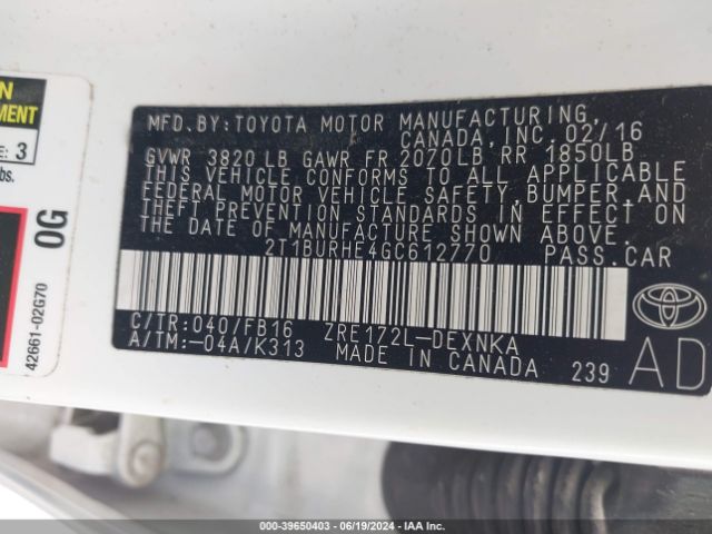 Photo 8 VIN: 2T1BURHE4GC612770 - TOYOTA COROLLA 