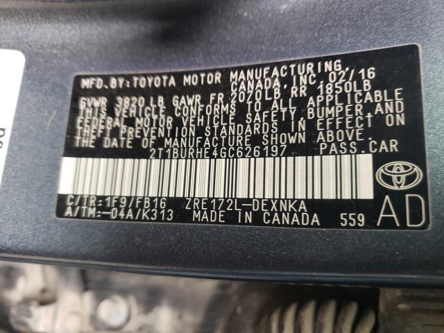 Photo 9 VIN: 2T1BURHE4GC626197 - TOYOTA COROLLA L 