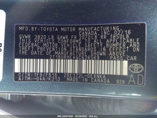 Photo 8 VIN: 2T1BURHE4GC626569 - TOYOTA COROLLA 