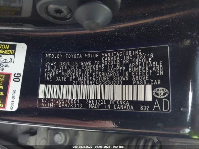 Photo 8 VIN: 2T1BURHE4GC630203 - TOYOTA COROLLA 