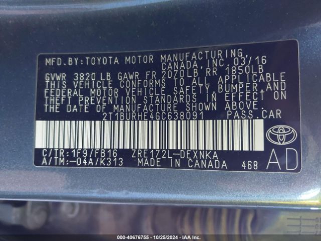 Photo 8 VIN: 2T1BURHE4GC638091 - TOYOTA COROLLA 