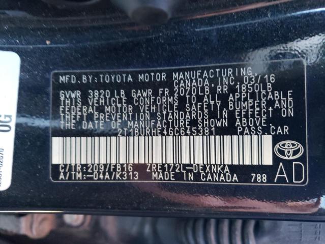 Photo 9 VIN: 2T1BURHE4GC645381 - TOYOTA COROLLA L 