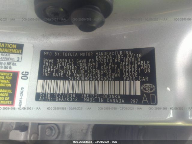 Photo 8 VIN: 2T1BURHE4GC649947 - TOYOTA COROLLA 