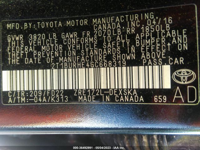 Photo 8 VIN: 2T1BURHE4GC668319 - TOYOTA COROLLA 