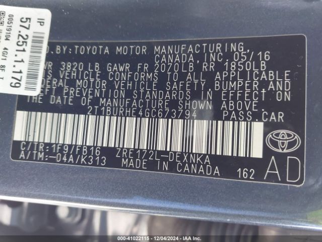 Photo 8 VIN: 2T1BURHE4GC673794 - TOYOTA COROLLA 