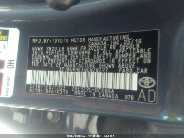 Photo 8 VIN: 2T1BURHE4GC676727 - TOYOTA COROLLA 