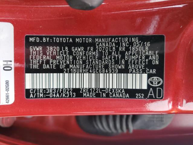 Photo 11 VIN: 2T1BURHE4GC684939 - TOYOTA COROLLA 