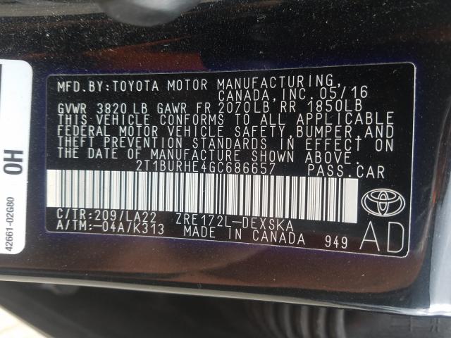 Photo 9 VIN: 2T1BURHE4GC686657 - TOYOTA COROLLA L 