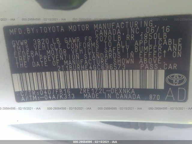 Photo 8 VIN: 2T1BURHE4GC696573 - TOYOTA COROLLA 