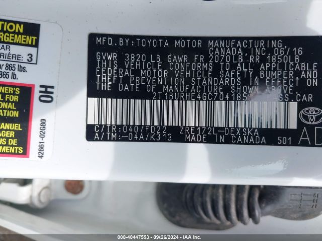 Photo 8 VIN: 2T1BURHE4GC704185 - TOYOTA COROLLA 