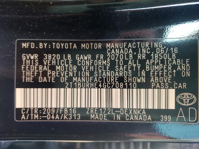 Photo 9 VIN: 2T1BURHE4GC708110 - TOYOTA COROLLA LE 