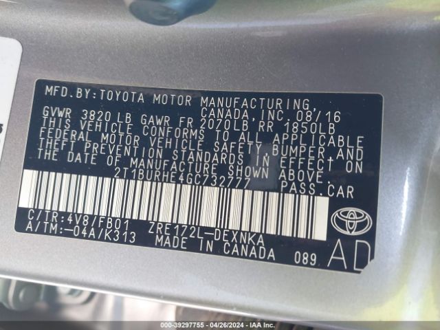 Photo 8 VIN: 2T1BURHE4GC732777 - TOYOTA COROLLA 