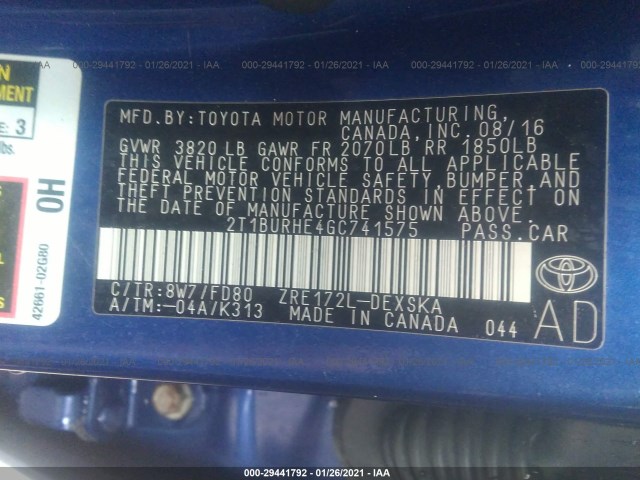 Photo 8 VIN: 2T1BURHE4GC741575 - TOYOTA COROLLA 