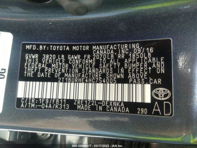 Photo 8 VIN: 2T1BURHE4HC754005 - TOYOTA COROLLA 