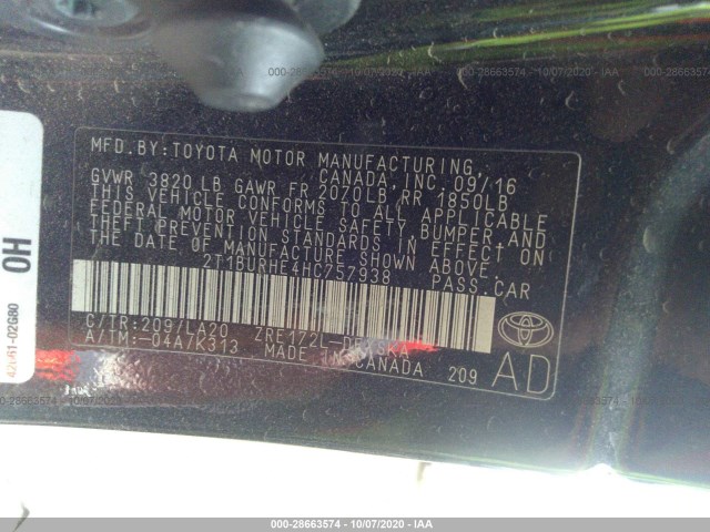 Photo 8 VIN: 2T1BURHE4HC757938 - TOYOTA COROLLA 