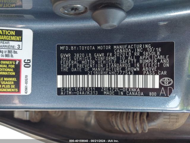 Photo 8 VIN: 2T1BURHE4HC777543 - TOYOTA COROLLA 