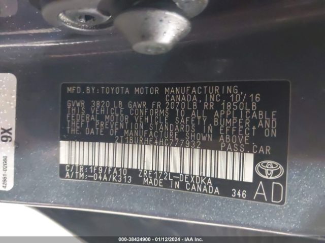 Photo 8 VIN: 2T1BURHE4HC777932 - TOYOTA COROLLA 