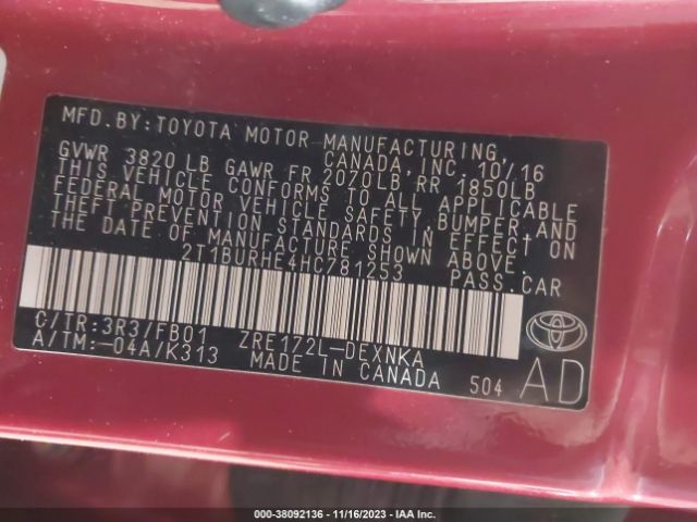 Photo 8 VIN: 2T1BURHE4HC781253 - TOYOTA COROLLA 