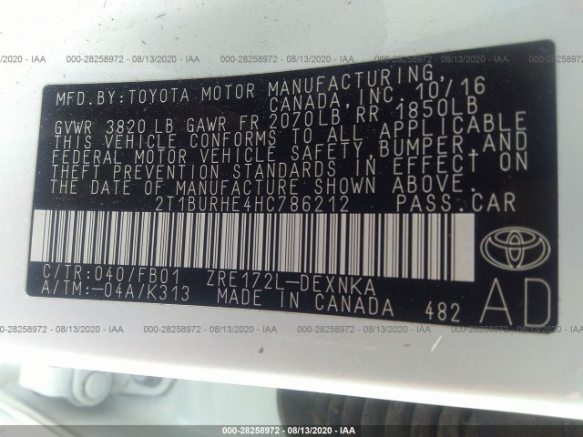 Photo 8 VIN: 2T1BURHE4HC786212 - TOYOTA COROLLA 