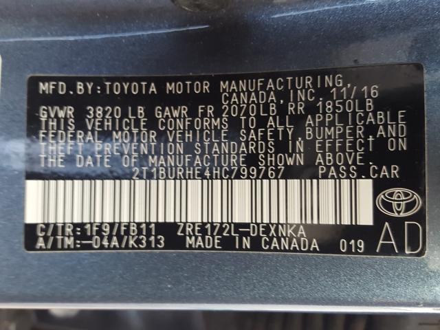 Photo 9 VIN: 2T1BURHE4HC799767 - TOYOTA COROLLA L 