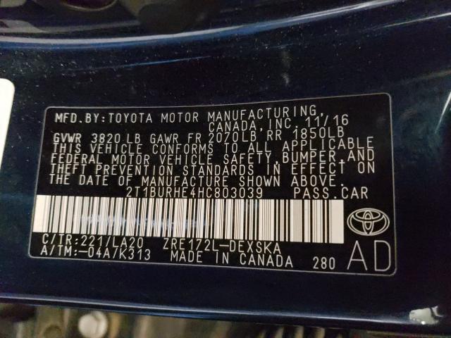 Photo 9 VIN: 2T1BURHE4HC803039 - TOYOTA COROLLA L 