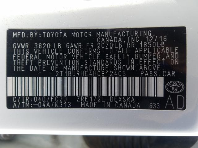 Photo 9 VIN: 2T1BURHE4HC812405 - TOYOTA COROLLA L 