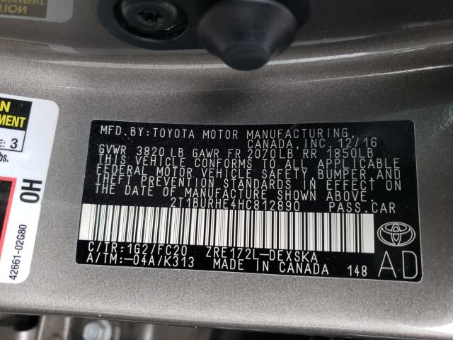 Photo 9 VIN: 2T1BURHE4HC812890 - TOYOTA COROLLA L 