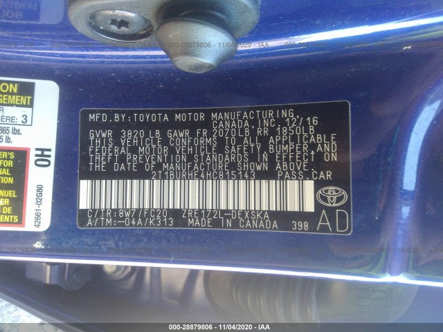 Photo 8 VIN: 2T1BURHE4HC815143 - TOYOTA COROLLA 