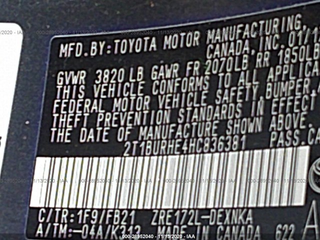 Photo 8 VIN: 2T1BURHE4HC836381 - TOYOTA COROLLA 