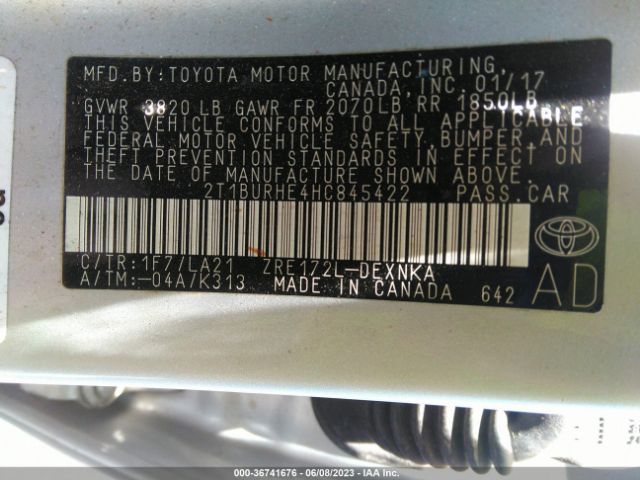 Photo 8 VIN: 2T1BURHE4HC845422 - TOYOTA COROLLA 