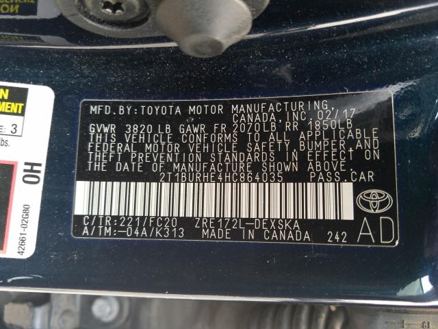 Photo 9 VIN: 2T1BURHE4HC864035 - TOYOTA COROLLA L 